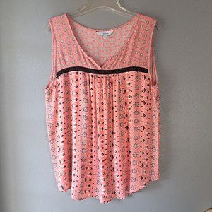 Indigo - Pink and Black Floral Sleeveless Tank Top, Size Large